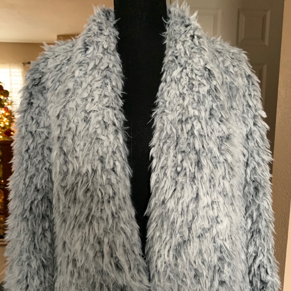 Gray and white faux fur jacket